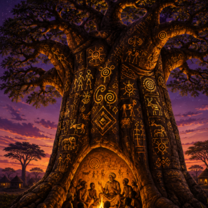 Sacred Storytelling Under Baobab Tree-Quality Fine Art